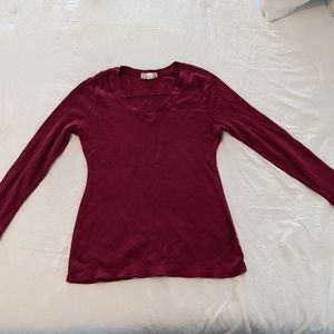 Long Sleeve V-Neck Waffle Knot Top